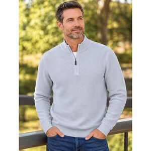 Magaschoni Mens XL Quarter Zip Pullover Sweater Light Blue‎ Cotton Textured Knit